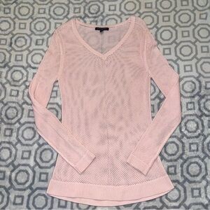 Banana Republic Knitted Fishnet Eyelet Long Sleeve PINK Sweater Size S